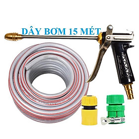 Vòi Xịt️Evoucher Bộ dây vòi xịt nước rửa xe, tưới cây , tăng áp 3 lần, loại 15m 206701-2 đầu đồng,cút+  đai