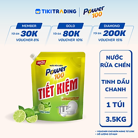 Túi Nước Rửa Chén POWER100 Tiết Kiệm Hương Tinh Dầu Chanh 3.5KG