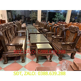 Bộ bàn ghế giả cổ trạm voi gỗ mun đuôi công