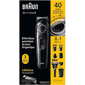 Tông Đơ Chuyên Cạo Tỉa Râu, Tóc, Lông Mũi, Tạo Kiểu Râu Braun 3470, 8-in-1Hàng chính hãng