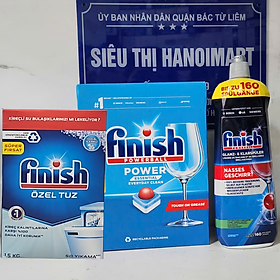 Combo Viên rửa bát Finish All in 1 max 94 viên hương chanh + Muối Finish 1,5kg + Nước làm bóng Finish 800ml