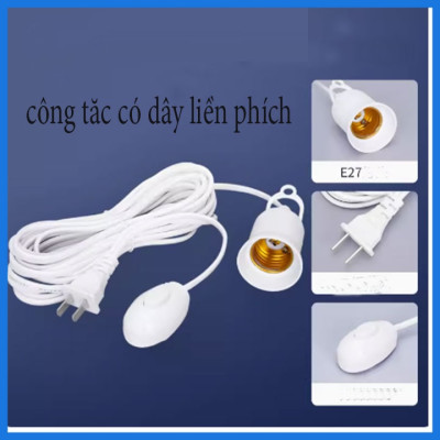 Đui đèn dây điện dành cho bóng led liền dây E27 có công tắc dài nhiều kích thước từ 3-10m màu trắng chống vỡ, chống thấm nước