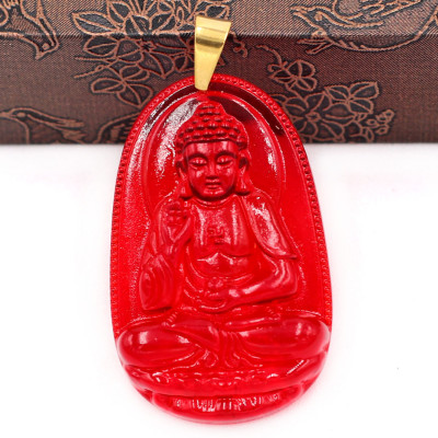 Mặt dây chuyền Phật A Di Đà thủy tinh đỏ 3.6cm MFBO7 - phật bản mệnh tuổi Tuất, Hợi - Mặt size nhỏ