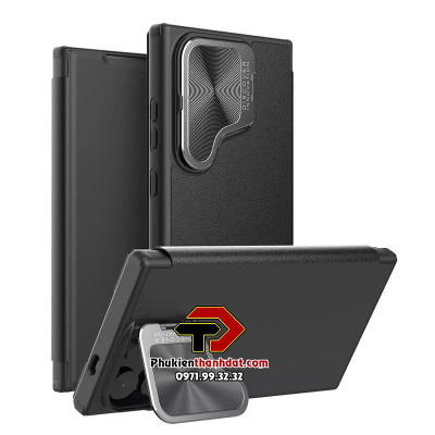 Bao da cho SamSung Galaxy S24 Ultra chính hãng Nillkin Qin Prop Leather có ngăn cài thẻ ATM, thẻ chung cư, chống sốc, có nắp đậy camera sau và chân chống - Hàng chính hãng