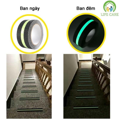 Băng dính nhám dạ quang chống trượt ngã - Băng keo dán cầu thang hống trơn trượt dán bậc cửa ra vào, bảo vệ gia đình.