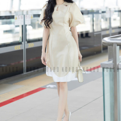 Đầm nude tay phồng NGADO , đầm dự tiệc , đầm thiết kế