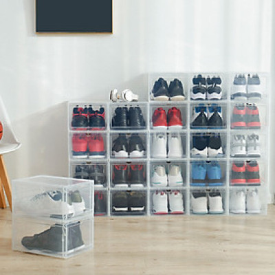COMBO 2 HỘP ĐỰNG GIÀY CAO CẤP SNEAKER THỂ THAO NHỰA CỨNG NẮP TRONG SUỐT CỬA TÍCH HỢP NAM CHÂM HÍT VÀ CỬA GÀI (MÀU ĐEN/ MÀU TRẮNG TRONG)