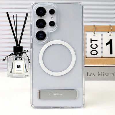 Ốp lưng có Chân Chống Sạc Từ Tính Mipow Qi2 Tempered Stand Transparent (Bayer Germany) cho Samsung Galaxy S25 Ultra_ Hàng Chính Hãng