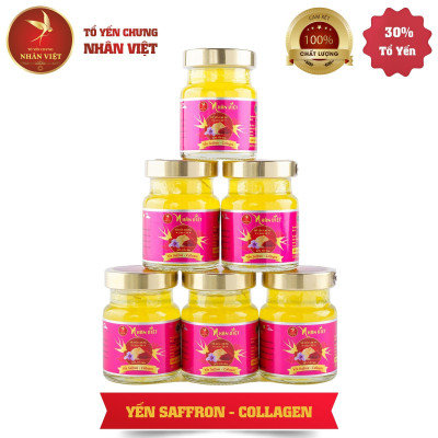 [Hộp 6 Lọ] Nước Yến Sào Chưng Saffron Collagen Nhân Việt 30% Yến Hũ 70ml