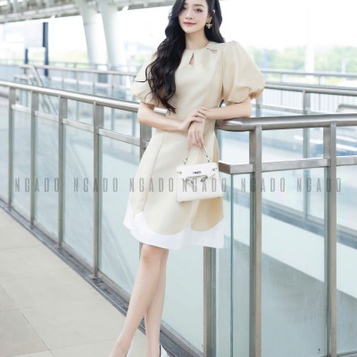 Đầm nude tay phồng NGADO , đầm dự tiệc , đầm thiết kế