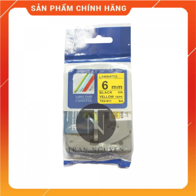 [Combo 5 Hộp] Nhãn In đa lớp Tz2-611 - Đen nền vàng 6mm x 8m - Hàng nhập khẩu