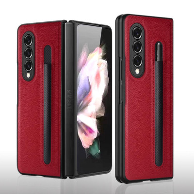 Ốp Lưng Cho Galaxy Z FOLD 6 / Z FOLD 5 / Z FOLD 4 Chống Sốc Bằng Da Có Ngăn Đựng Bút ( KHÔNG BAO GỒM BÚT )