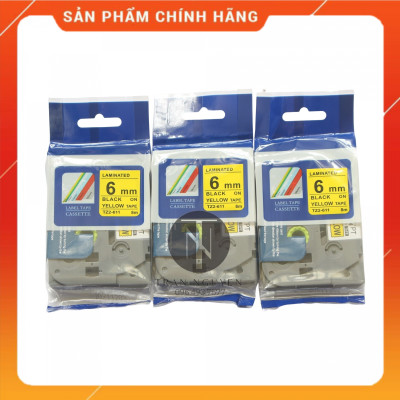 [Combo 5 Hộp] Nhãn In đa lớp Tz2-611 - Đen nền vàng 6mm x 8m - Hàng nhập khẩu