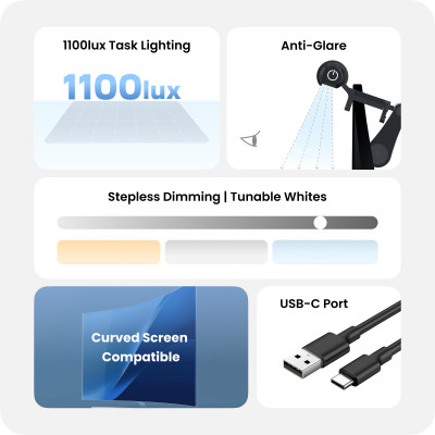 Đèn kẹp màn hình Yeelight Pura Monitor Light - Dùng cho màn hình cong, Điều chỉnh độ sáng - Hàng chính hãng