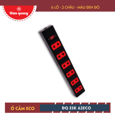 Ổ cắm Điện Quang ECO ĐQ ESK 5BR 62ECO (6 Lỗ 2 chấu, dây dài 5m, màu đen đỏ)