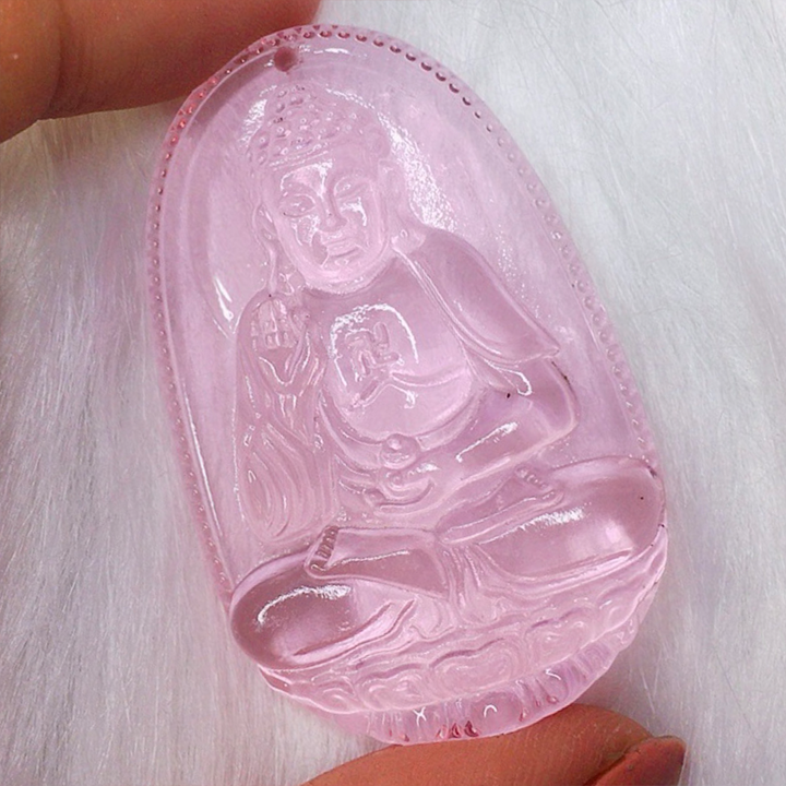 Mặt Phật A Di Đà pha lê hồng 5cm