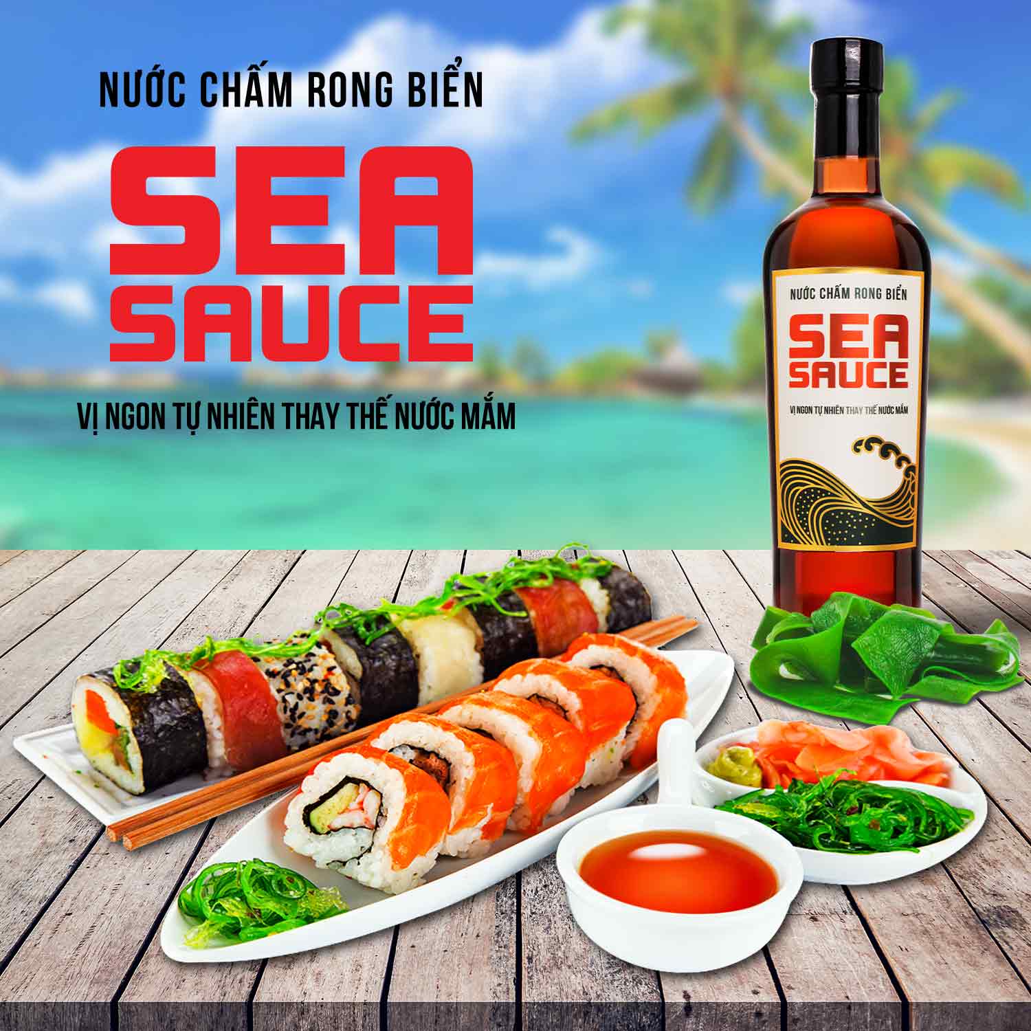 Nước chấm Rong Biển Làng Chài Xưa Sea Sauce chai thủy tinh 500ml/chai Làng Chài Xưa - Chay mặn đều dùng được