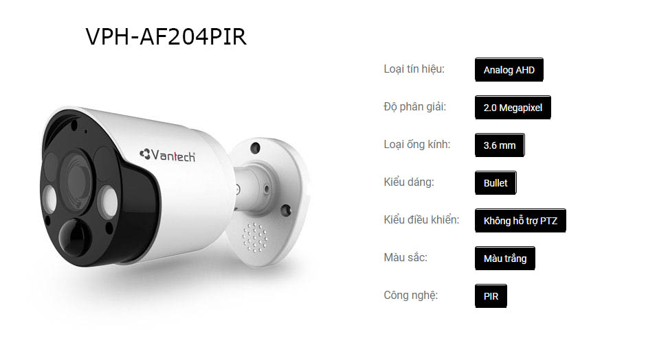Camera hồng ngoại cảm biến PIR AHD VPH-AF204PIR - Hàng chính hãng