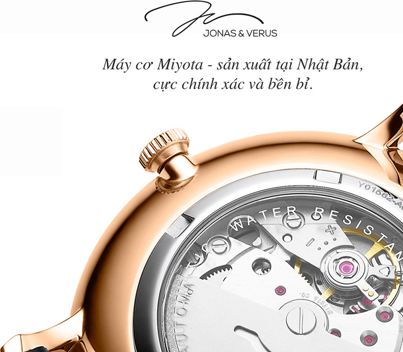 Đồng hồ đeo tay Nam hiệu JONAS & VERUS Y01563-A0.PPWLB, Máy Cơ (Automatic), Kính mo tráng sapphire, Dây da Italy