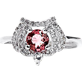Nhẫn Bạc Vương Miệng Mặt Đá Tourmaline Hồng Ngọc Quý Gemstones N1