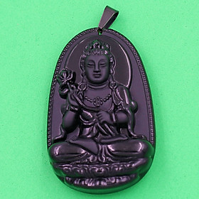 [Tuổi Ngọ] Mặt Dây Chuyền Phật Đại Thế Chí Bồ Tát Đá Thạch Anh Đen Size Nhỏ 3.6cm & Size Lớn 5cm - Tặng Kèm Móc Inox - Phong Thủy 868 - May Mắn - Bình An