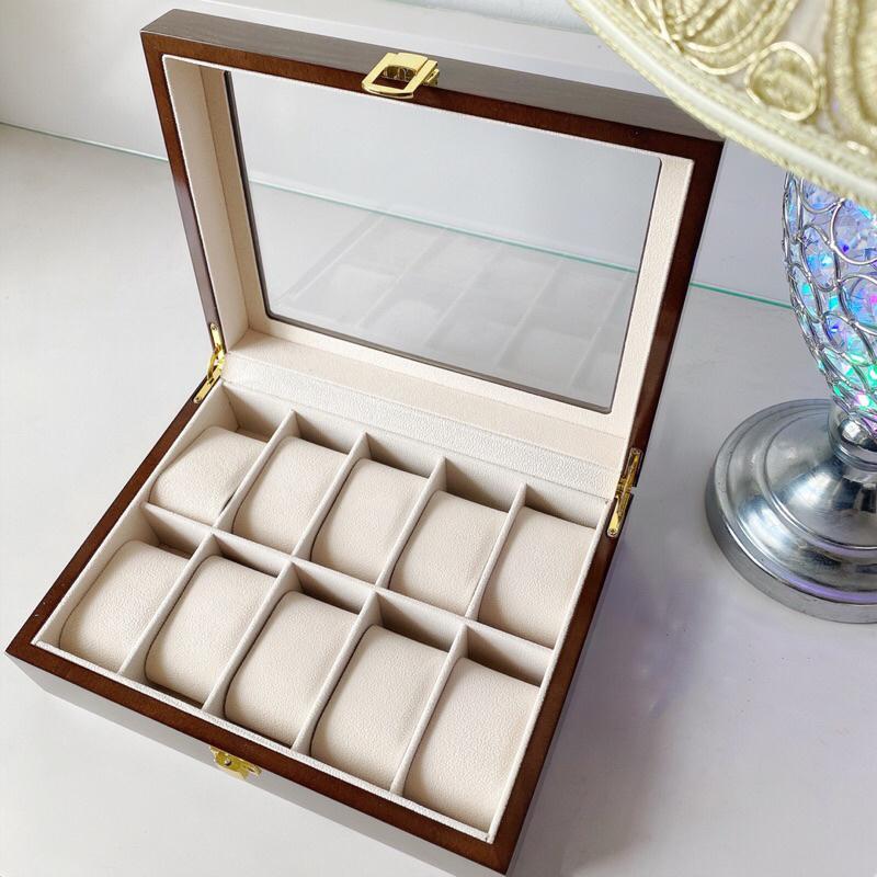 Hộp đồng hồ 10 ngăn bằng gỗ 26x20x5cm 0187
