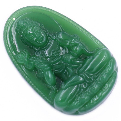 Mặt dây chuyền Phật Đại thế chí đá xanh 2.2 x 3.6cm ( size trung ) kèm vòng cổ hạt chuỗi đá đen + móc inox, Phật bản mệnh