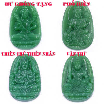 Mặt dây chuyền Phật Đại thế chí đá xanh 2.2 x 3.6cm ( size trung ) kèm vòng cổ hạt chuỗi đá đen + móc inox, Phật bản mệnh