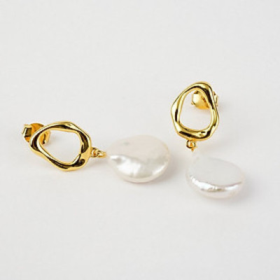 Bông Tai Ngọc Trai FW Baroque UK Style (Wave Circle) - MOOON Jewelry