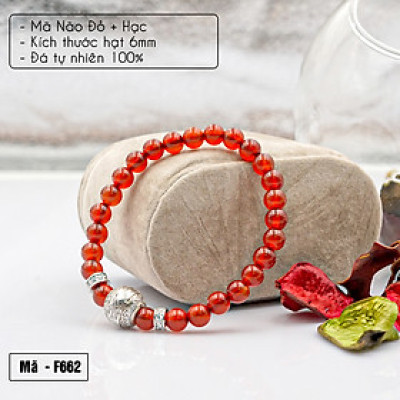 Vòng phong thủy Mã não đỏ 6 mm + Hạc