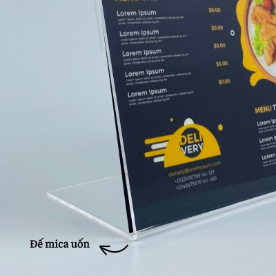 Kệ mica 1 mặt Enter F07-L 90x55mm, Kệ menu chữ L, Khung thông tin sản phẩm, Khung bảng giá, Kệ trưng bày để bàn