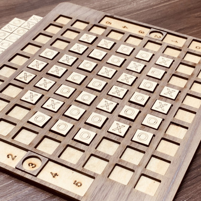 Đồ Chơi Gỗ,Board Game Chiến Thuật, Bàn Chơi Caro Bằng Gỗ Có Thang Chia Tỷ Số 64 Quân Kích Thước 25x22Cm