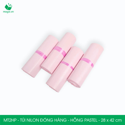 MT2HP - 28x42 cm  - Túi nilon gói hàng - 100 túi niêm phong đóng hàng màu hồng pastel