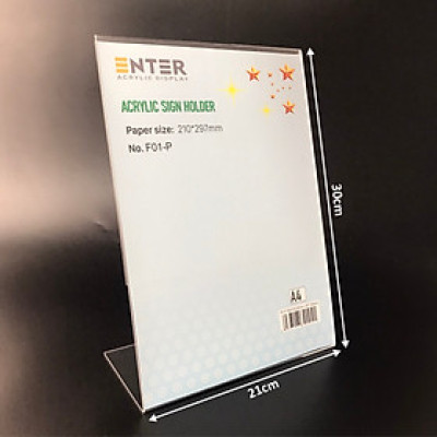 Kệ mica 1 mặt Enter F01-P 210x300mm A4 đứng, Kệ menu chữ L, Khung thông tin sản phẩm, Khung bảng giá, Kệ trưng bày để bàn