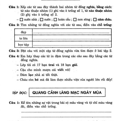 Câu Hỏi Và Bài Tập Trắc Nghiệm Tiếng Việt Lớp 5 Tập 1