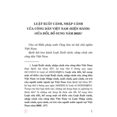 Sách - Luật Xuất Cảnh, Nhập Cảnh Của Công Dân Việt Nam (Hiện Hành) (Sửa Đổi, Bổ Sung Năm 2023) - NXB Chính Trị Quốc Gia