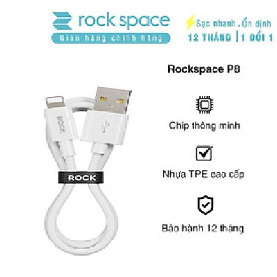 Dây cáp sạc nhanh cho ip Rockspace P8 độ dài 1m sạc nhanh ổn định không nóng máy - Hàng chính hãng bảo hành 12 tháng