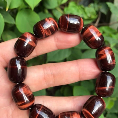 Vòng tay Nam Đá Thạch Anh Mắt Hổ Đỏ Nâu Lu Bóng Đẹp Size hạt 13mmx Dài 18mm Nam mệnh Hoả Thổ 100% đá thiên nhiên tốt sức khỏe hợp mệnh tốt cho công việc