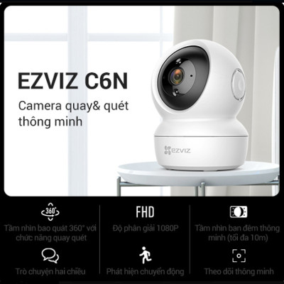 Camera Wi-fi EZVIZ C6N 2MP Trong Nhà, FHD 1080P, Quay Quét 360 Độ, Đàm Thoại Hai Chiều - Hàng Chính Hãng