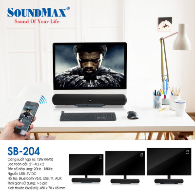 Loa Soundbar SoundMax SB-204/2.0 12W - Hàng Chính Hãng