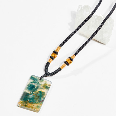 Dây chuyền phong thủy đá băng ngọc thủy tảo chữ nhật 4cm mệnh hỏa , mộc - Ngọc Quý Gemstones