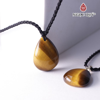 Mặt dây chuyền hình giọt nước đá mắt hổ vàng nâu 26x20x8mm mệnh thổ, kim - Ngọc Quý Gemstones