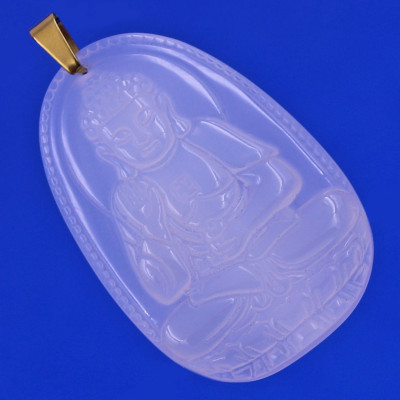 [Tuổi Tuất, Hợi] Mặt Dây Chuyền Phật A Di Đà Đá Mã Não Trắng 3.6cm - Mặt Size Nhỏ - Tặng Kèm Móc Inox - Phong Thủy 868 - May Mắn - Bình An