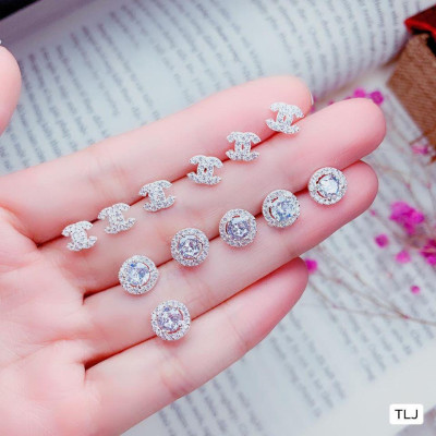 Bông tai bạc nụ đá đúc chốt ren xoắn cao cấp chất liệu bằng bạc s925 SA089a