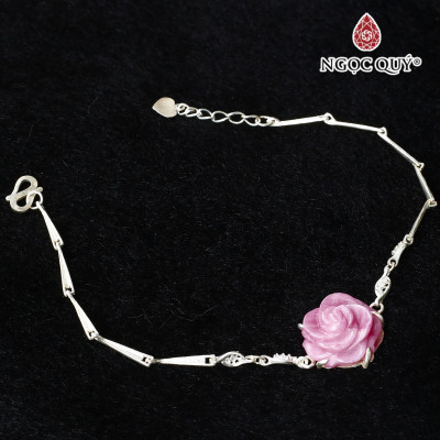 Vòng lắc bạc phối hoa mẫu đơn ruby hồng ngọc mệnh hỏa, thổ - Ngọc Quý Gemstones