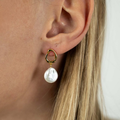 Bông Tai Ngọc Trai FW Baroque UK Style (Wave Circle) - MOOON Jewelry