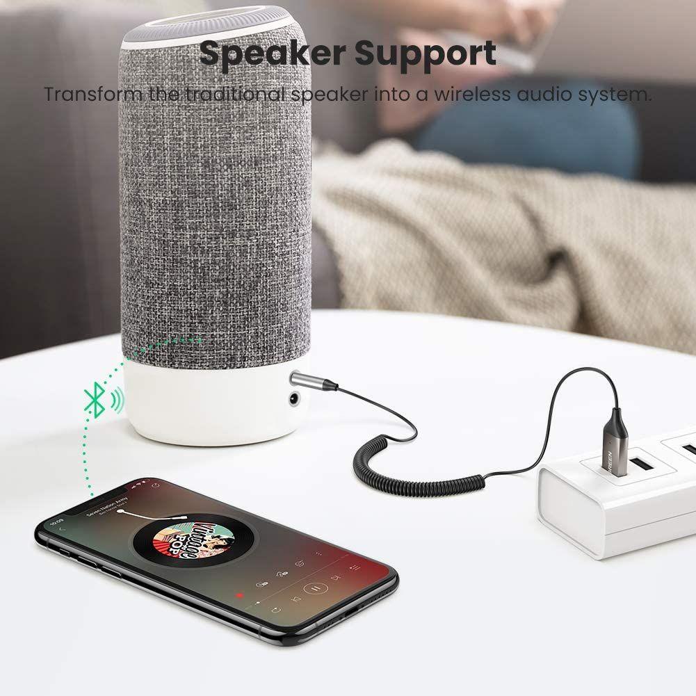 Ugreen UG70601CM309TK 1.5M dây lò xo 3.5mm v5.0 bộ nhận Bluetooth dùng cho loa hay trên xe hơi - HÀNG CHÍNH HÃNG