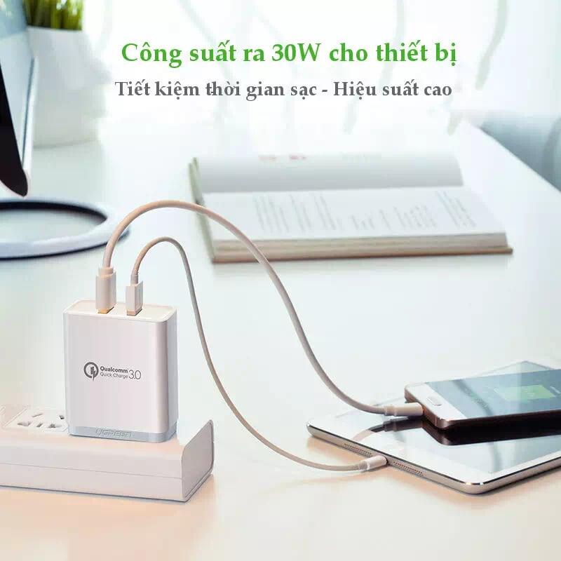 Ugreen UG30563CD132TK 30W màu Trắng Củ sạc nhanh 2 cổng USB chuẩn QC 3.0 + 2.4A - HÀNG CHÍNH HÃNG