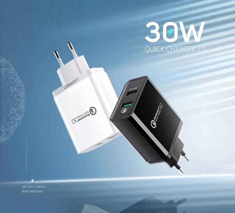 Ugreen UG30563CD132TK 30W màu Trắng Củ sạc nhanh 2 cổng USB chuẩn QC 3.0 + 2.4A - HÀNG CHÍNH HÃNG