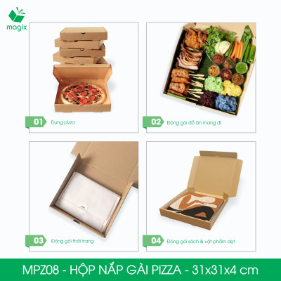 MPZ08 - 31x31x4 cm - 60 Hộp nắp gài pizza đa dụng - Hộp nắp gập, hộp carton gói hàng, hộp quà